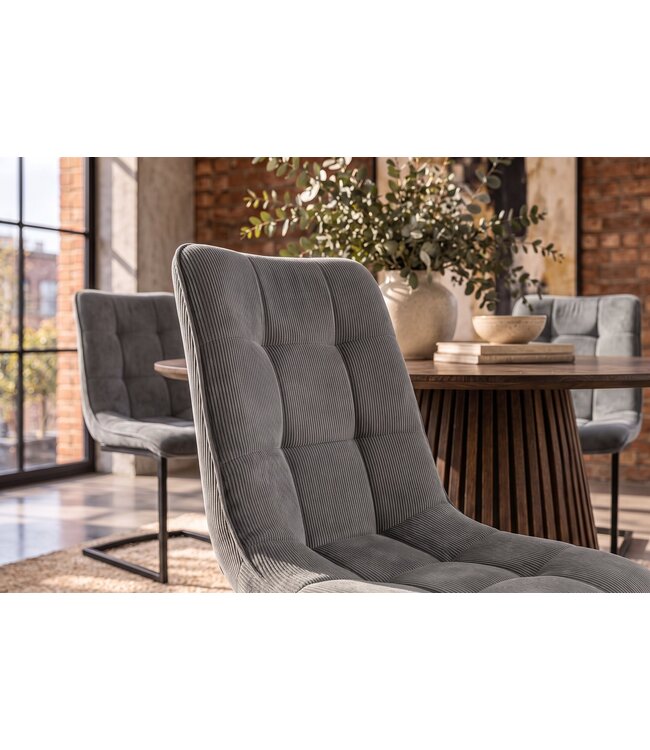 Invicta Interior Vrijdragende stoel MIAMI vierkante quilting touw grijs met zwart metalen frame - 49334