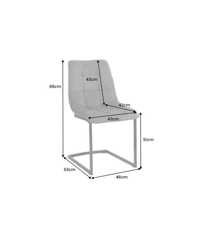 Invicta Interior Vrijdragende stoel MIAMI vierkante quilting touw grijs met zwart metalen frame - 49334