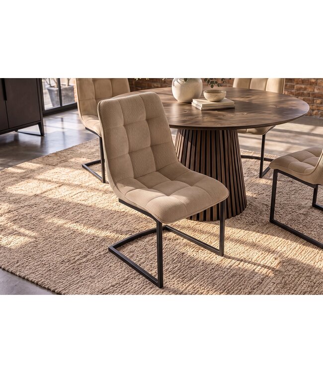 Invicta Interior Vrijdragende stoel MIAMI vierkante quilting koord taupe met zwart metalen frame - 49335