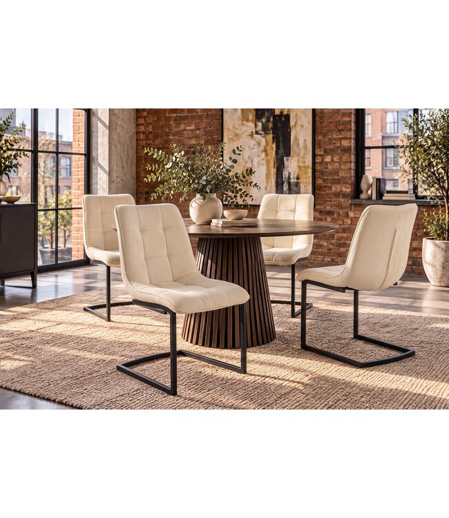 Invicta Interior Vrijdragende stoel MIAMI vierkant gestoffeerd touw beige met zwart metalen frame - 49342