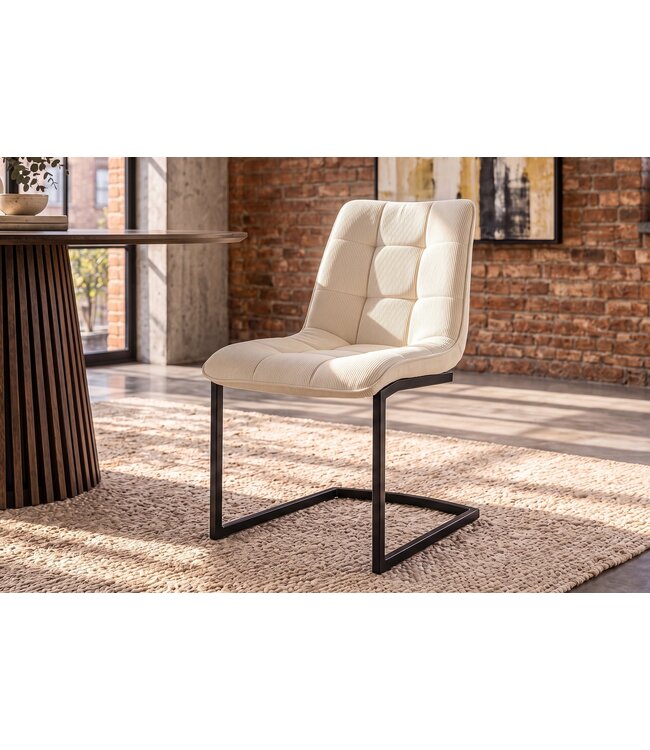 Invicta Interior Vrijdragende stoel MIAMI vierkant gestoffeerd touw beige met zwart metalen frame - 49342
