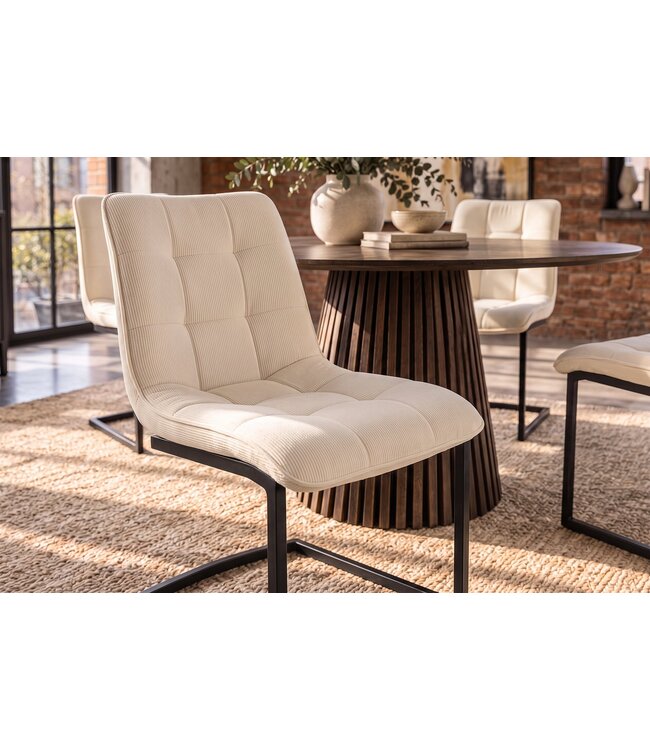 Invicta Interior Vrijdragende stoel MIAMI vierkant gestoffeerd touw beige met zwart metalen frame - 49342