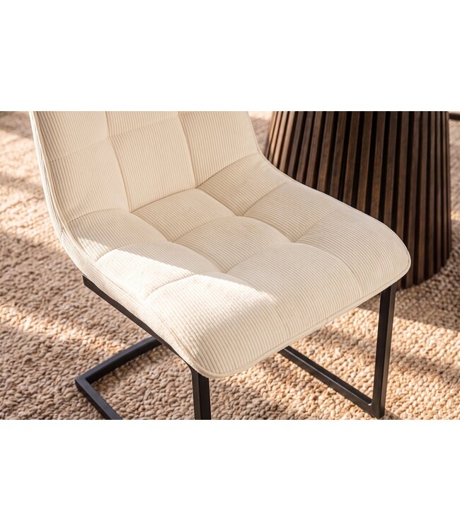 Invicta Interior Vrijdragende stoel MIAMI vierkant gestoffeerd touw beige met zwart metalen frame - 49342