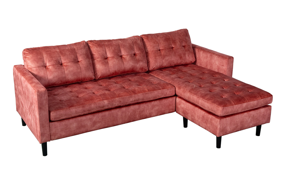 Hoekbank STOCKHOLM 220cm 3-zits met ottoman kapitonné look fluweel roze - 49373