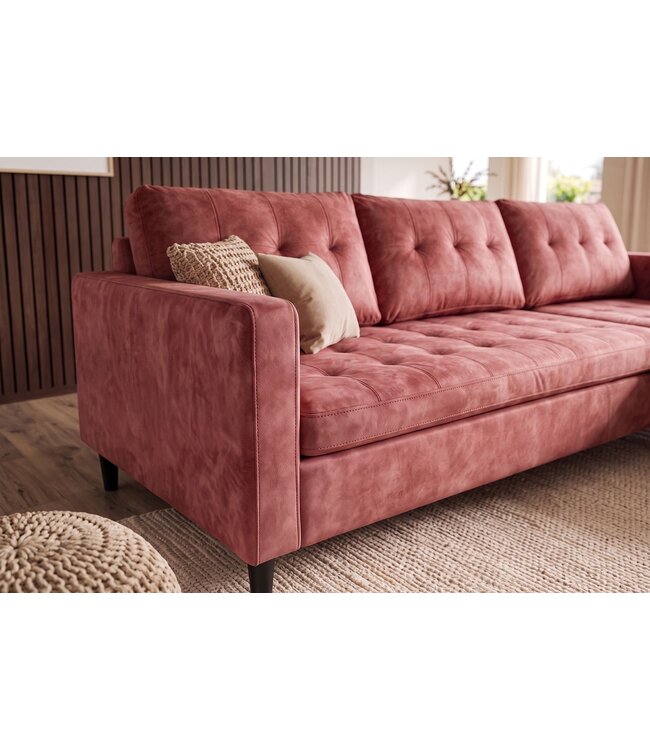 Invicta Interior Hoekbank STOCKHOLM 220cm 3-zits met ottoman kapitonné look fluweel roze - 49373