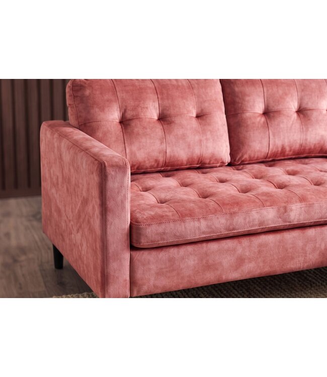 Invicta Interior Hoekbank STOCKHOLM 220cm 3-zits met ottoman kapitonné look fluweel roze - 49373