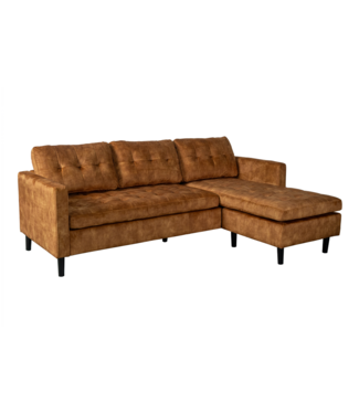 Invicta Interior Hoekbank STOCKHOLM 220cm 3-zits met ottoman gestikt fluweel mosterdgeel - 49374