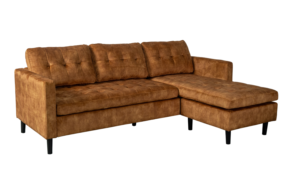 Hoekbank STOCKHOLM 220cm 3-zits met ottoman gestikt fluweel mosterdgeel - 49374