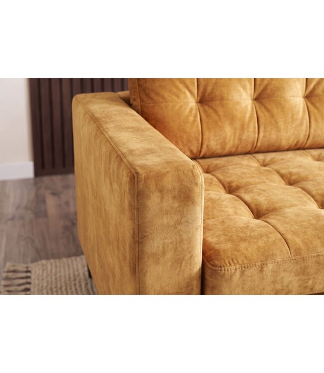 Invicta Interior Hoekbank STOCKHOLM 220cm 3-zits met ottoman gestikt fluweel mosterdgeel - 49374