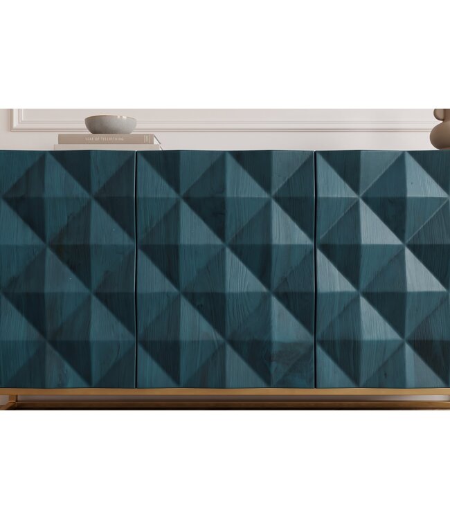 Invicta Interior Dressoir VULCANO 180cm 3D front mangohout turquoise met gouden metalen frame - 49492