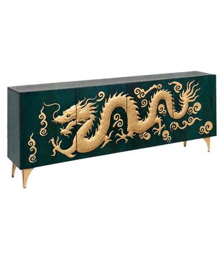 Invicta Interior Dressoir DRAGON 180cm 3D dragon front mangohout turquoise met goudkleurige details - 49493