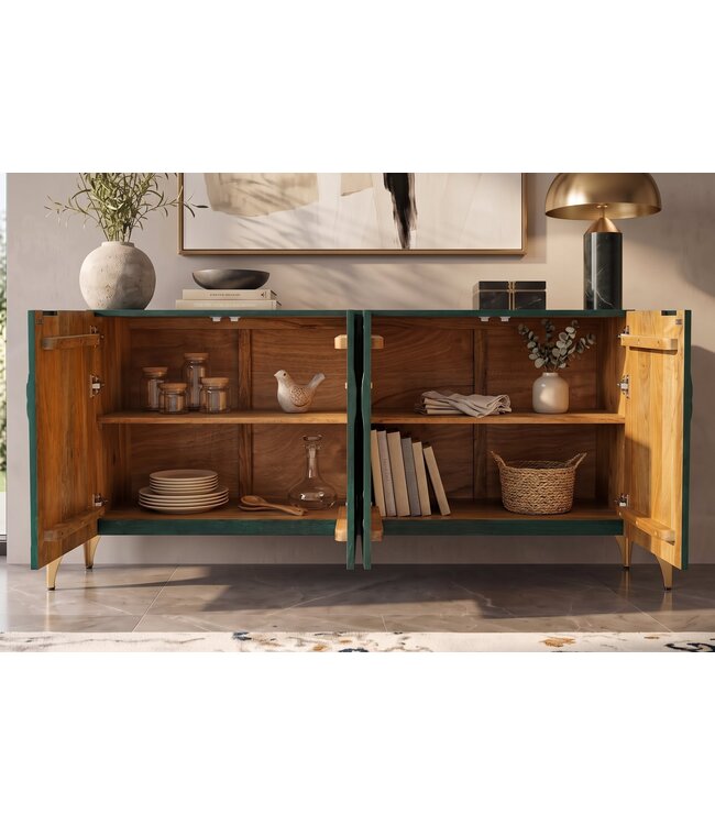 Invicta Interior Dressoir DRAGON 180cm 3D dragon front mangohout turquoise met goudkleurige details - 49493