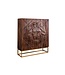 Invicta Interior Highboard LION 120cm met 3D leeuw front mangohout bruin met gouden metalen frame - 49499