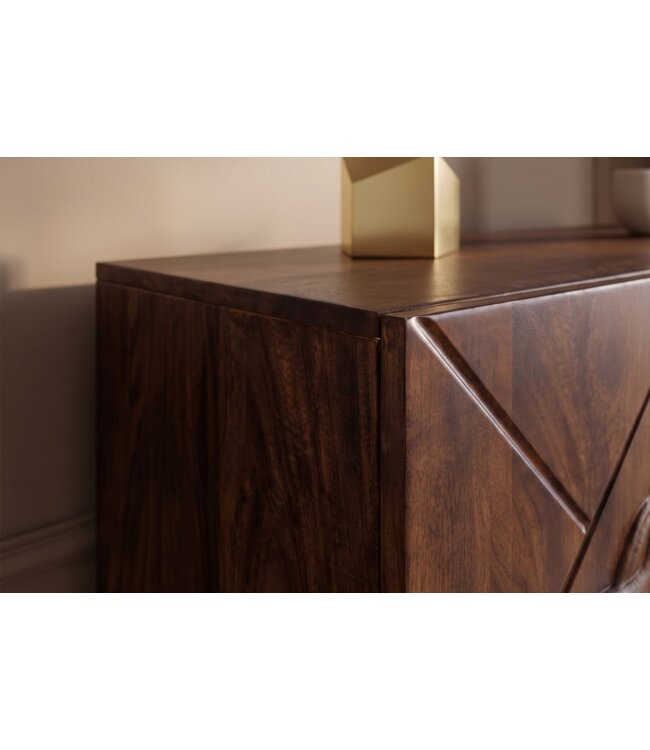 Invicta Interior Highboard LION 120cm met 3D leeuw front mangohout bruin met gouden metalen frame - 49499
