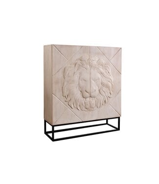 Invicta Interior Highboard LION 120cm 3D leeuwfront mango hout crème met zwart metalen frame - 49500