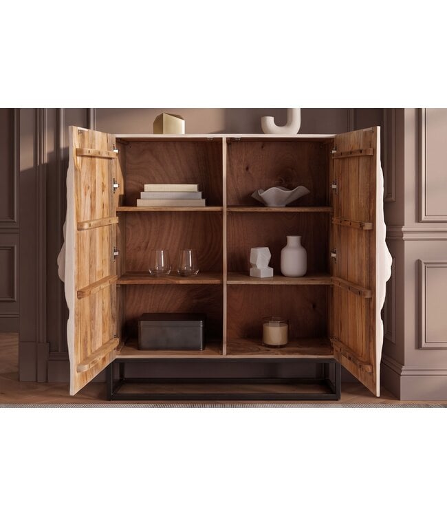 Invicta Interior Highboard LION 120cm 3D leeuwfront mango hout crème met zwart metalen frame - 49500