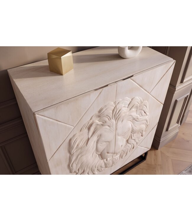 Invicta Interior Highboard LION 120cm 3D leeuwfront mango hout crème met zwart metalen frame - 49500