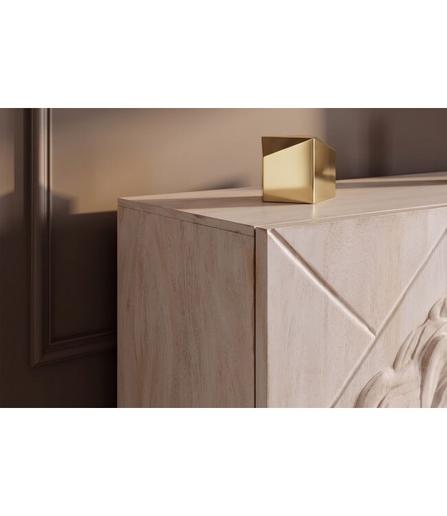 Invicta Interior Highboard LION 120cm 3D leeuwfront mango hout crème met zwart metalen frame - 49500
