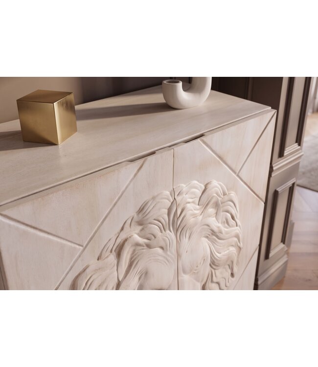 Invicta Interior Highboard LION 120cm 3D leeuwfront mango hout crème met zwart metalen frame - 49500