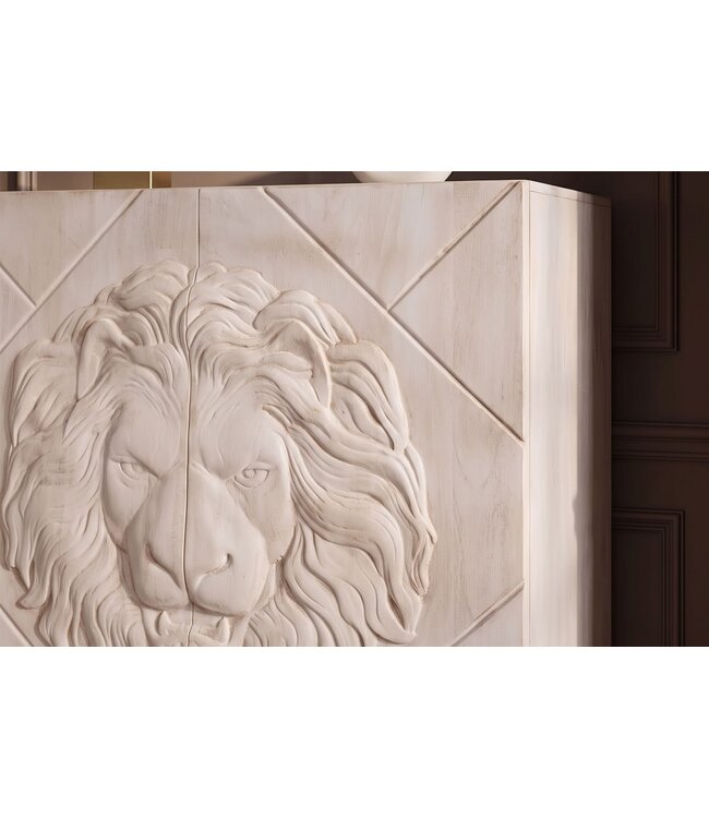 Invicta Interior Highboard LION 120cm 3D leeuwfront mango hout crème met zwart metalen frame - 49500