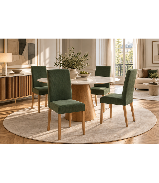 Invicta Interior Stoel GENUA groen cord met rubberhout poten - 49514
