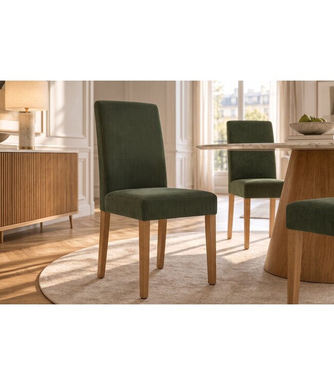 Invicta Interior Stoel GENUA groen cord met rubberhout poten - 49514