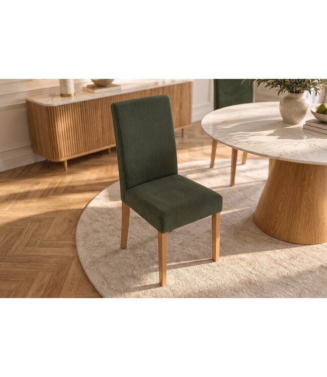 Invicta Interior Stoel GENUA groen cord met rubberhout poten - 49514
