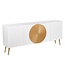 Invicta Interior Dressoir AURUM 180cm gestructureerde voorkant gouden cirkelaccent wit mangohout gouden metalen poten - 49520