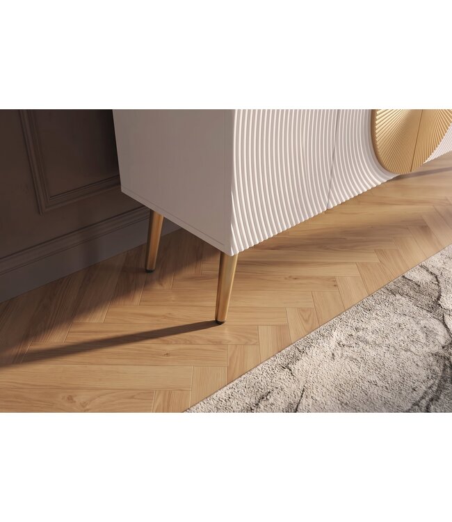 Invicta Interior Dressoir AURUM 180cm gestructureerde voorkant gouden cirkelaccent wit mangohout gouden metalen poten - 49520