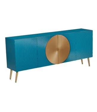 Invicta Interior Dressoir AURUM 180cm gestructureerd front gouden cirkelaccent turquoise mangohout gouden metalen poten - 49521
