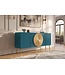 Invicta Interior Dressoir AURUM 180cm gestructureerd front gouden cirkelaccent turquoise mangohout gouden metalen poten - 49521