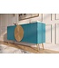 Invicta Interior Dressoir AURUM 180cm gestructureerd front gouden cirkelaccent turquoise mangohout gouden metalen poten - 49521