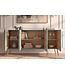 Invicta Interior Dressoir AURUM 180cm gestructureerd front gouden cirkelaccent turquoise mangohout gouden metalen poten - 49521