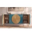 Invicta Interior Dressoir AURUM 180cm gestructureerd front gouden cirkelaccent turquoise mangohout gouden metalen poten - 49521