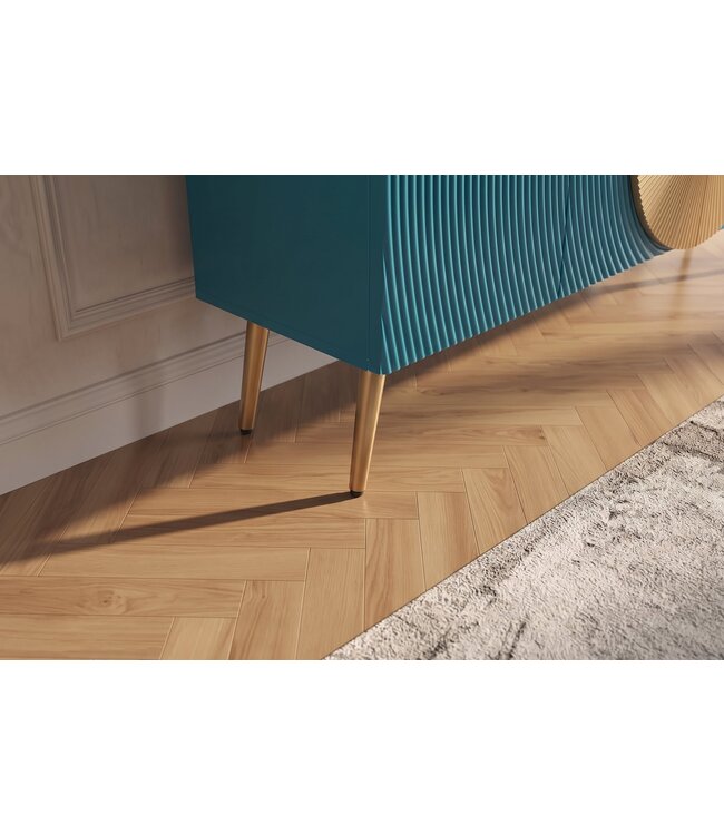 Invicta Interior Dressoir AURUM 180cm gestructureerd front gouden cirkelaccent turquoise mangohout gouden metalen poten - 49521