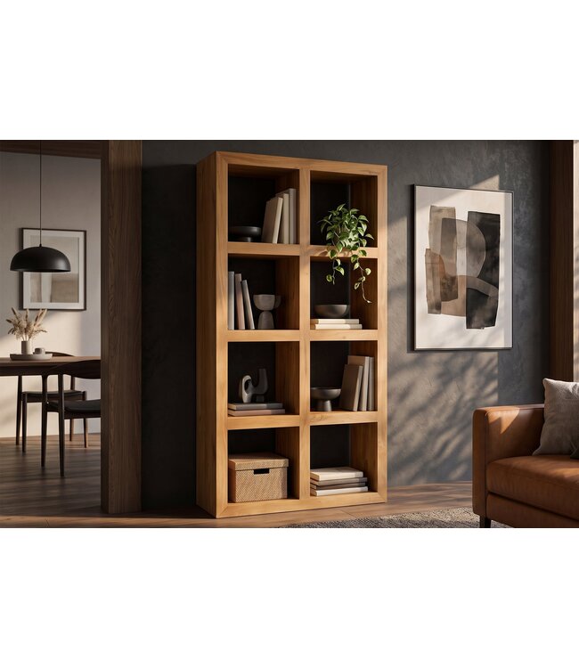 Invicta Interior Wandkast MAKASSAR 180cm 8 open vakken mangohout bruin honing afwerking - 49534