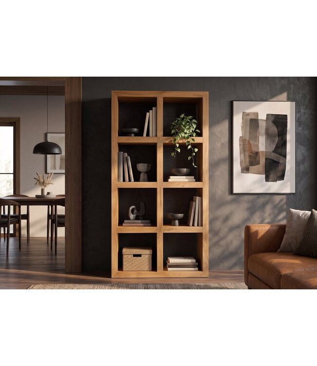 Invicta Interior Wandkast MAKASSAR 180cm 8 open vakken mangohout bruin honing afwerking - 49534
