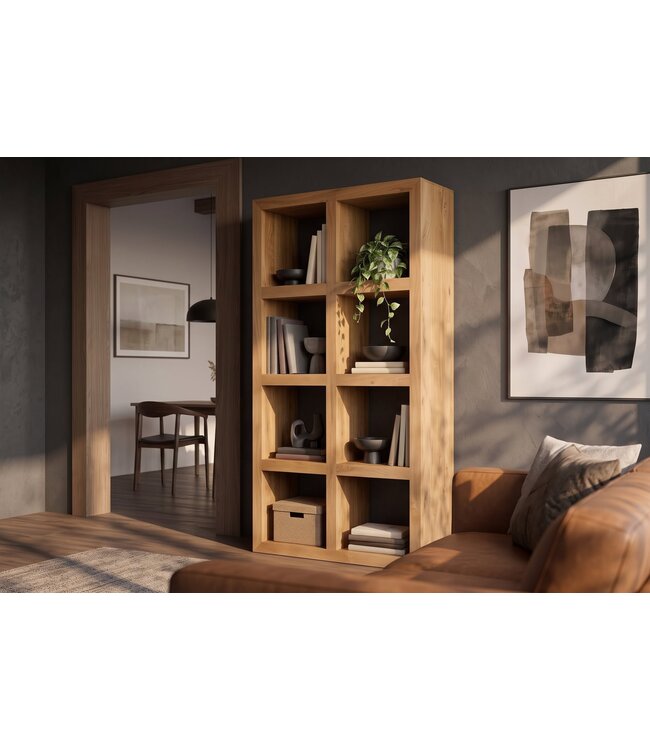 Invicta Interior Wandkast MAKASSAR 180cm 8 open vakken mangohout bruin honing afwerking - 49534