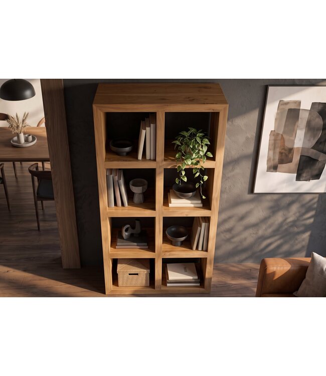 Invicta Interior Wandkast MAKASSAR 180cm 8 open vakken mangohout bruin honing afwerking - 49534