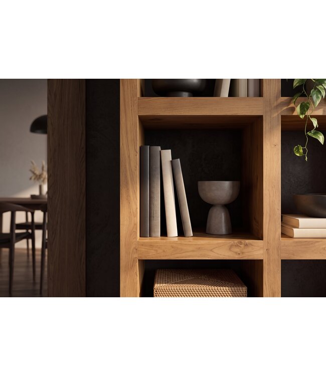 Invicta Interior Wandkast MAKASSAR 180cm 8 open vakken mangohout bruin honing afwerking - 49534