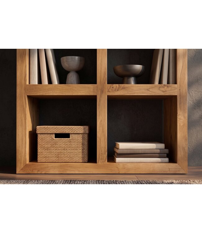 Invicta Interior Wandkast MAKASSAR 180cm 8 open vakken mangohout bruin honing afwerking - 49534