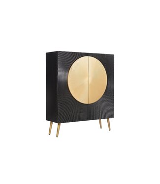Invicta Interior Highboard AURUM 120cm getextureerde front goudcirkelaccent zwart mangowood goudmetalen poten - 49592