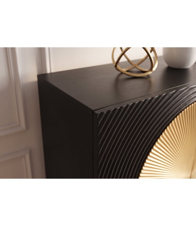Invicta Interior Highboard AURUM 120cm getextureerde front goudcirkelaccent zwart mangowood goudmetalen poten - 49592