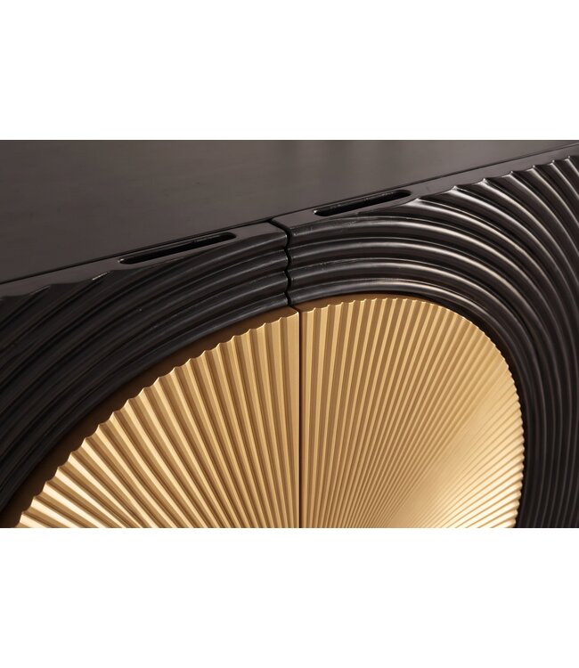 Invicta Interior Highboard AURUM 120cm getextureerde front goudcirkelaccent zwart mangowood goudmetalen poten - 49592