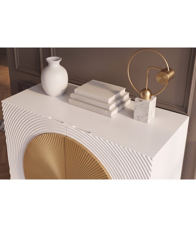 Invicta Interior Highboard AURUM 120cm textured front goudcirkelaccent wit mangohout goudmetalen poten - 49593