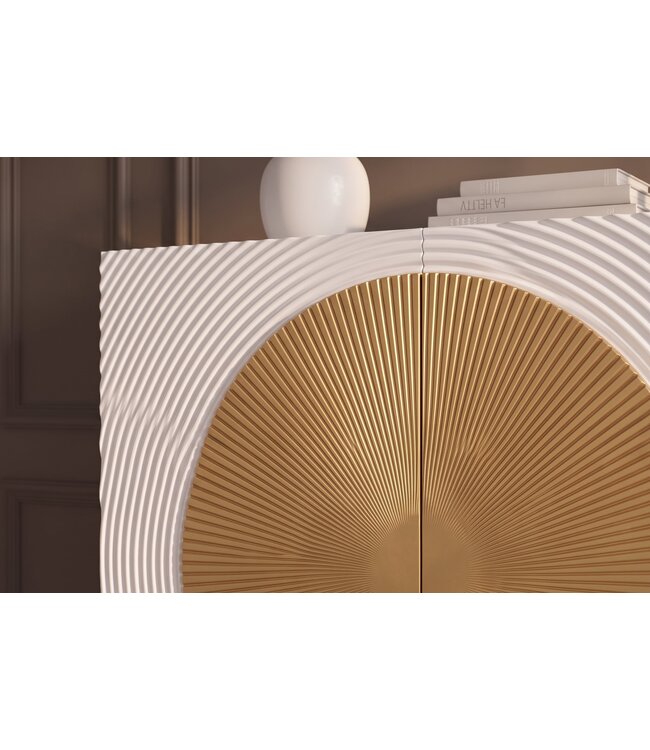 Invicta Interior Highboard AURUM 120cm textured front goudcirkelaccent wit mangohout goudmetalen poten - 49593