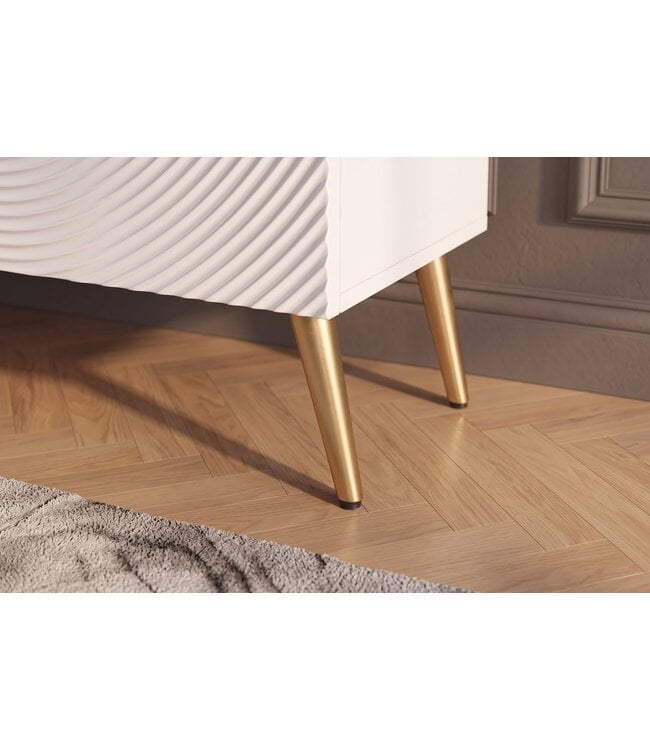 Invicta Interior Highboard AURUM 120cm textured front goudcirkelaccent wit mangohout goudmetalen poten - 49593
