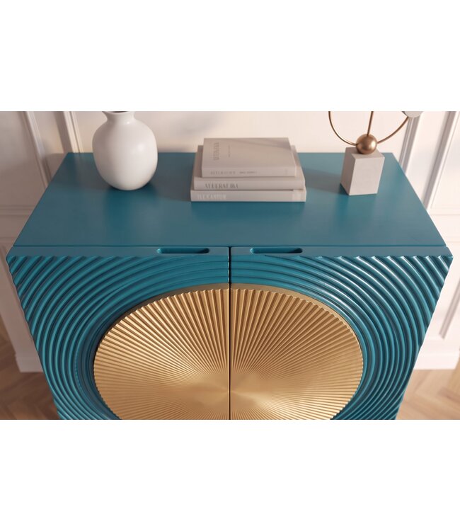Invicta Interior Highboard AURUM 120cm gestructureerd front goud cirkelaccent turquoise mangowood gouden metalen poten - 49594