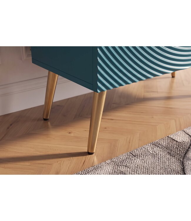 Invicta Interior Highboard AURUM 120cm gestructureerd front goud cirkelaccent turquoise mangowood gouden metalen poten - 49594
