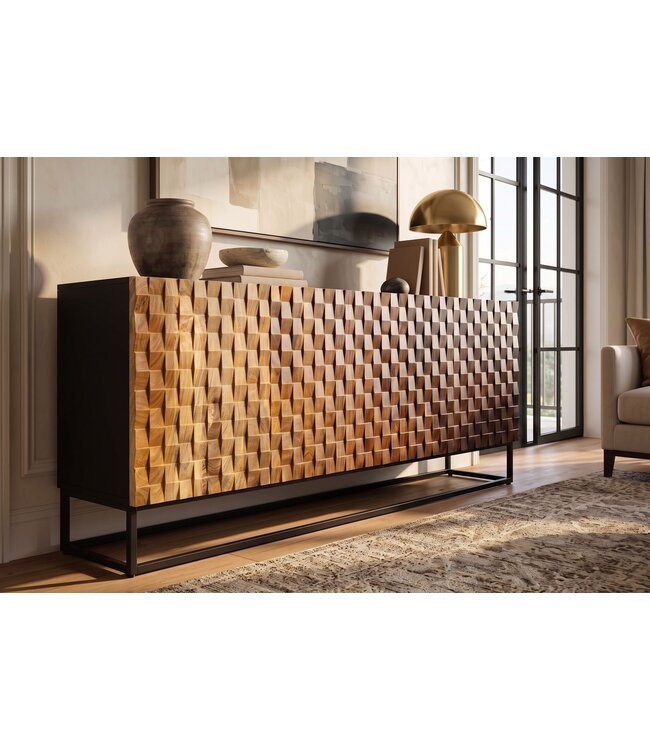 Invicta Interior Dressoir SHADES 180cm 3D front mangohout multicolour bruin met zwart metalen frame - 49604